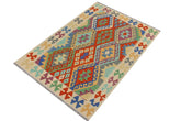 Flat Weave Kilim Antique Navaho Vintage handmade Geometric Kilim Rust Beige Hand-Woven Rectangle 100% Wool Area Rug 3x5